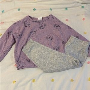 GAP Lavender Unicorn Sweatshirt paired with Jumping Bean Grey Sweatpants